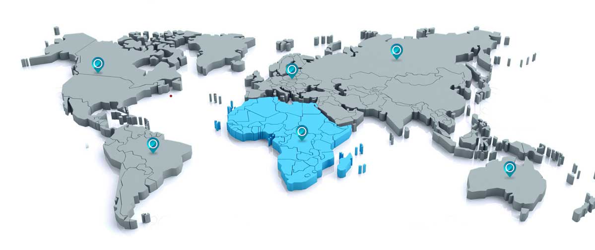 Global Presence map highlighted Africa of Anverally & Sons (Pvt) Ltd