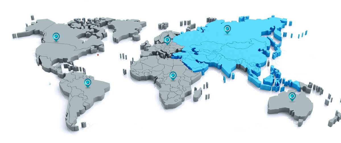 Global Presence map highlighted Asia of Anverally & Sons (Pvt) Ltd