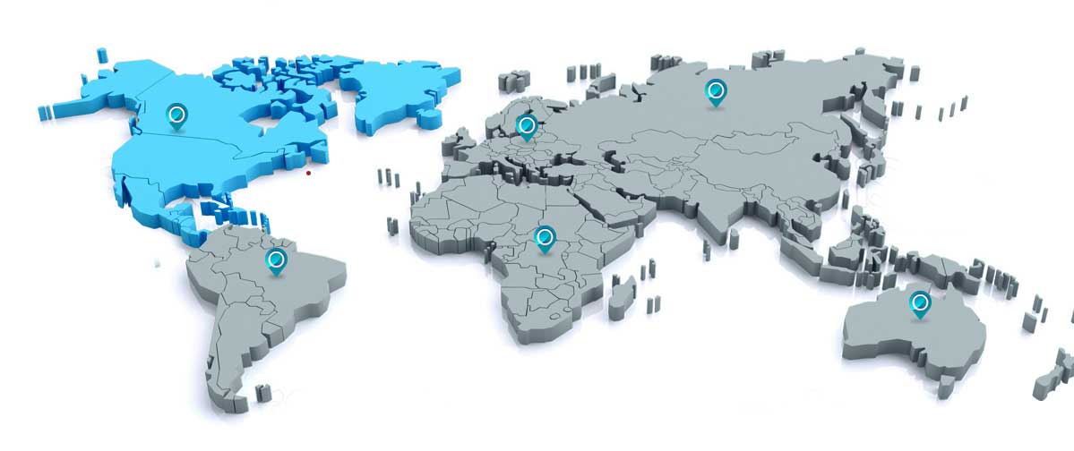 Global Presence map highlighted North America of Anverally & Sons (Pvt) Ltd