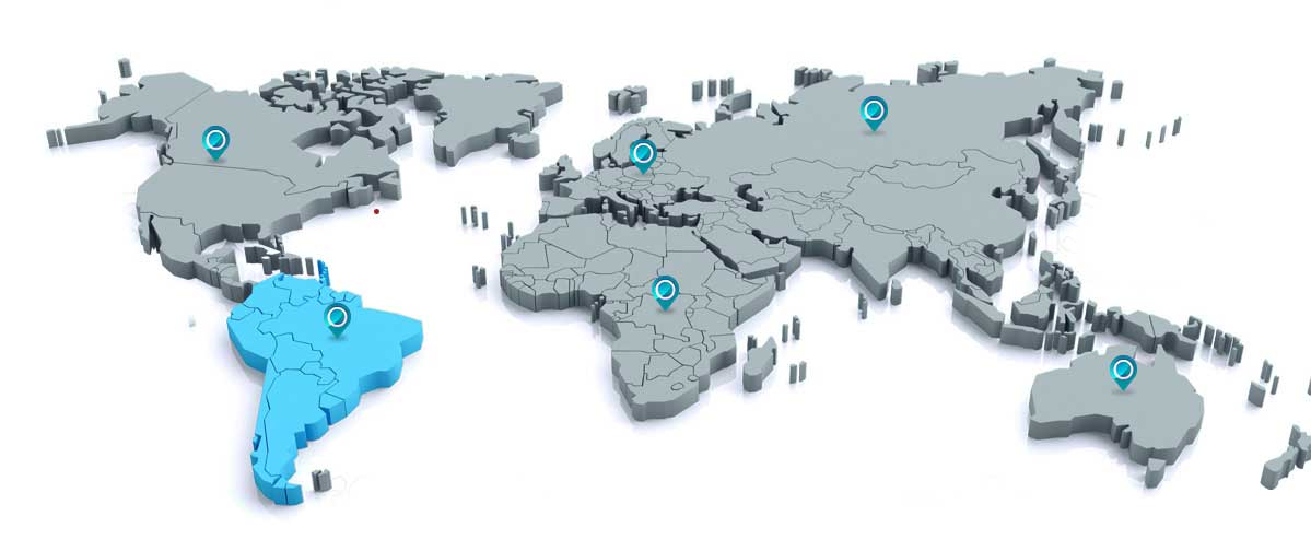 Global Presence map highlighted South America of Anverally & Sons (Pvt) Ltd