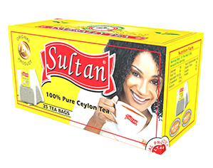 A box of Sultan 100% Pure Ceylon Tea Bag Box by Anverally
